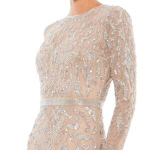 MAC DUGGAL Beaded Long Sleeve Evening Gown - Mocha, Size 14